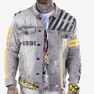 Men's Gray and Yellow Denim Vest